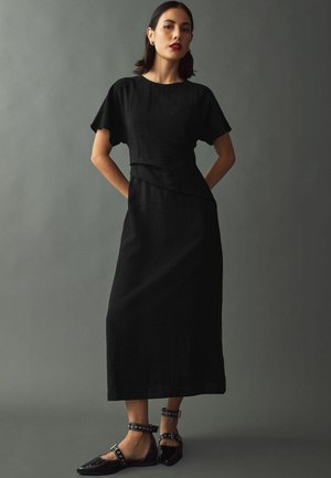 Next TALL FIT - SHORT SLEEVES DRAPE DETAIL MIDI  - Žerzejové šaty - black textured