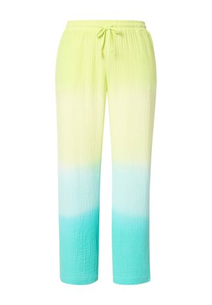 Let gode, teksturerede stofbukser med en gradientdesign fra klar gul til turkis og en justerbar snor i taljen.
