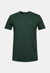 T-shirt vert foncé à manches courtes et col rond avec une unique poche poitrine à gauche, présenté à plat sur un fond clair.
