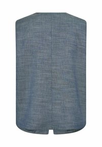 Grå ärmlös topp med ett strukturerat tyg, rundad nederkant och en ren bakdesign. Har ett subtilt vävt mönster. Inga synliga knäppningar.