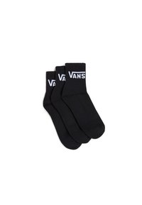 Schwarze Baumwollmischungssocken im Dreierpack, mit geripptem Bündchen und weißem "VANS"-Logo. Standard Crew-Länge mit glatter Textur.