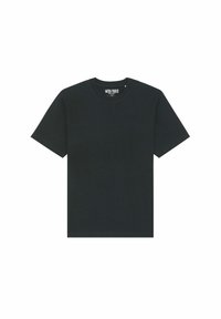 T-shirt en coton noir à manches courtes, col rond et au design uni. L'étiquette indique "MIRA PARIS". Aucun motif ou accent visible.