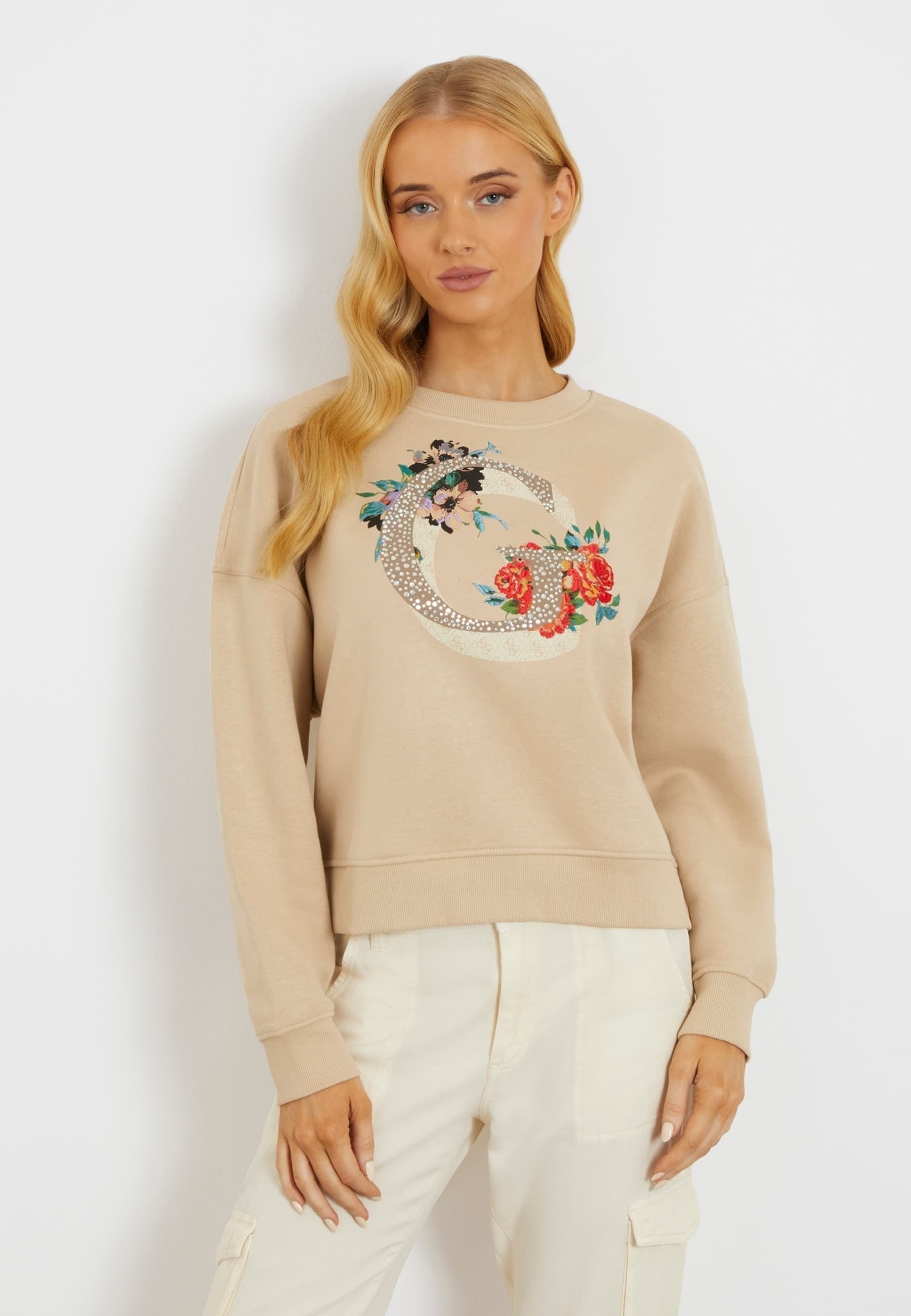 Felpa GUESS Per Bambine E Ragazze – Colore écru, Collezione Autunno-inverno, Materiali Di Qualità