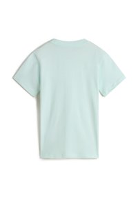 Hellesblaues Kurzarm-T-Shirt mit rundem Ausschnitt, aus weichem Stoff, mit glatter Textur und ohne sichtbare Muster oder Grafiken.