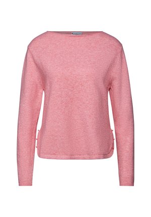 Ljusrosa långärmad tröja med vid halsringning. Har texturerat tyg och sidodetaljer med tre knappar. Klassisk passform.