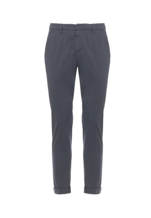 Pantaloni casual uomo slim fit blu navy con passanti per cintura, tasche laterali e orli risvoltati.