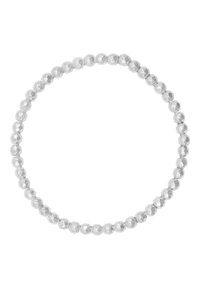 Bracciale in argento realizzato con perle di metallo lucido e levigato dalla forma rotonda. Presenta superfici di perle alternate, alcune sfaccettate e altre lisce.
