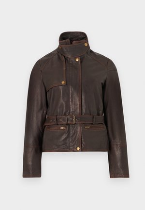 BELTED FUNNEL BIKER - Kožená bunda - vintage brown