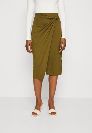 Buy Khaki Front Knot Midi Pencil Skirt Online Uganda Ubuy