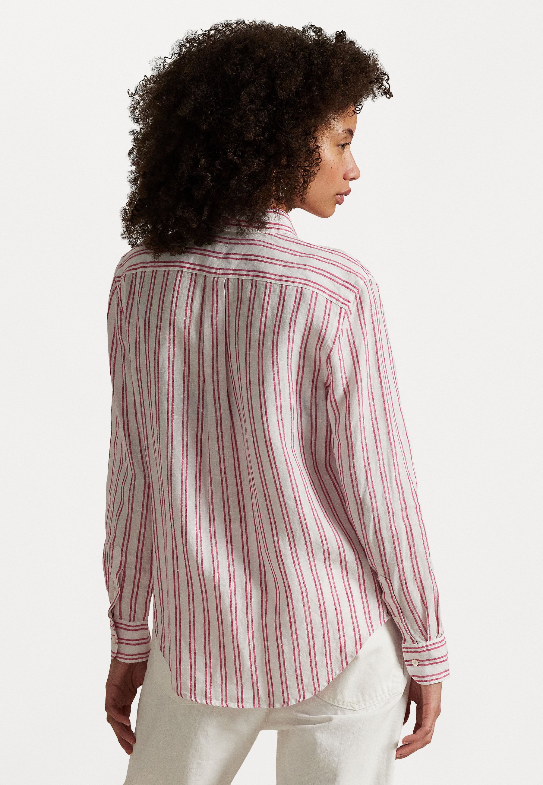 売れ筋商品|||ラルフローレン シャツ レディース トップス CLASSIC FIT STRIPED LINEN SHIRT - Button-down blouse - white/red Classic Fit Striped Linen Shirt