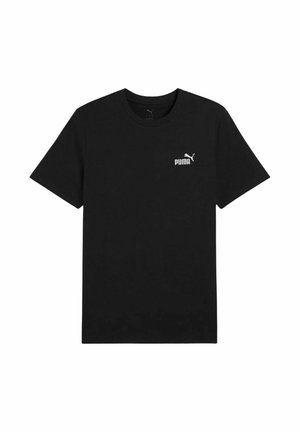 Zwart katoenen t-shirt met een ronde halslijn, korte mouwen en een klein wit Puma-logo op de linkerborst. Eenvoudig ontwerp, geen patronen.
