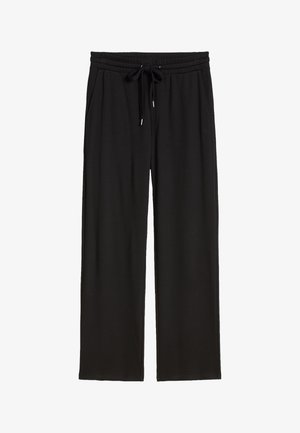 Schwarze Freizeithose mit elastischem Bund und Kordelzug, seitlichen Taschen und einer lockeren, geraden Passform.