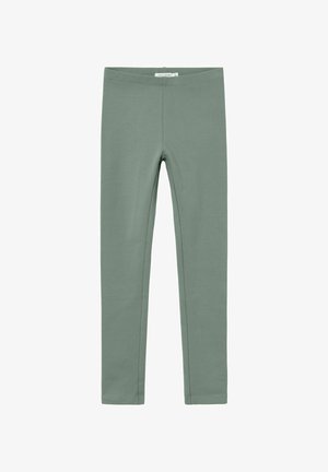 Leggins verdi realizzati in un materiale morbido e elastico; presentano un design semplice con una vita elasticizzata e senza motivi o hardware visibili.