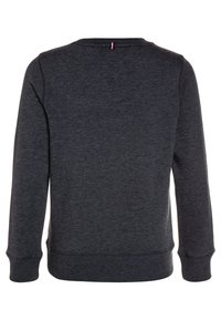 Felpa grigia scura con maniche lunghe, girocollo e polsini a costine. Tessuto dalla superficie liscia e design minimalista con dettaglio dell'etichetta sul retro.