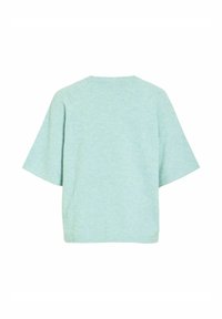 Pull vert clair à manches courtes avec encolure ronde, présenté à plat de dos sur un fond blanc.