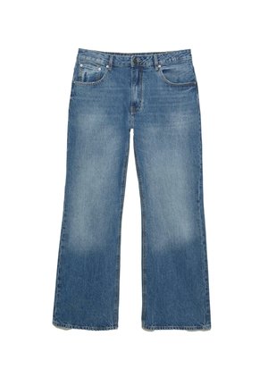 Lichtblauwe denim wijde jeans met een vervaagde afwerking, vijf zakken en een ritssluiting. Gestikte zomen en een klassiek fit ontwerp.