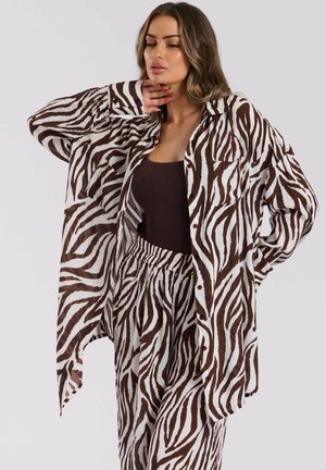 PRINT OVERSIZED BEACH SHIRT - Long sleeved top - brown