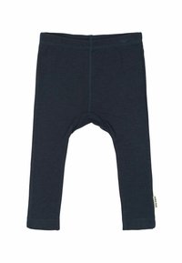 Temno modri leggingi iz mehkega materiala. Imajo oprijet kroj, ravne hlačnice in dolžino do gležnjev z majhno oznako na robu.