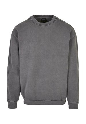 Gray sweatshirt in a soft, textured fabric. Features a crew neckline, long sleeves, and ribbed cuffs and hem. Minimal design with no patterns.