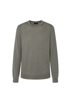 Grå långärmad tröja med rund halsringning, tillverkad av ett mjukt material. Har ribbade manschetter och nederkant. Enkelt, odekorerat design.