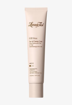 Loving Tan 8 timers Deluxe ansigtsselvbrunercreme tube, medium nuance, 50 ml, professionel styrke for en naturlig solbrun teint.