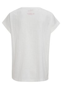 Witte short-sleeve t-shirt gemaakt van zacht, lichtgewicht stof. Heeft een losse pasvorm en een subtiele print bij de nek.