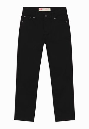 Sorte Levi's 502 regular taper jeans med knap- og nittebeslag, forlommer og mærke på linningen.