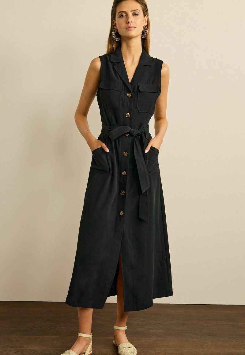 Next SLEEVELESS BELTED BUTTON DOWN DRESS Abito a camicia black/nero