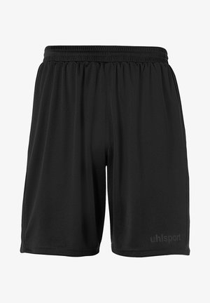 Zwarte sportshorts gemaakt van lichtgewicht stof. Voorzien van een elastische tailleband en een logo gedrukt aan de rechter onderzijde.