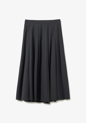 Schwarze, knielange plissierte Rock mit elastischem Bund, aus strukturiertem Stoff und in A-Linien-Silhouette.