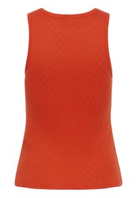 Röd tanktopp med ett texturerat mönster och en slät yta, med en figurnära design och breda axelband.