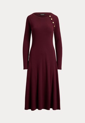 Lauren Ralph Lauren, BUTTON-TRIM RIBBED COTTON-BLEND DRESS - Φόρεμα ημέρας - dark garnet