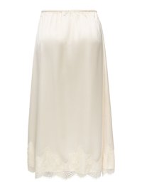 Petticoat din satin de culoare crem, cu talie elastică și dantelă de-a lungul tivului.