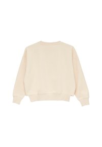 Kremowy sweatshirt z luźnym krojem, mankietami z ribbingu i okrągłym dekoltem. Wykonany z miękkiego materiału bawełnianego z minimalnymi detalami.