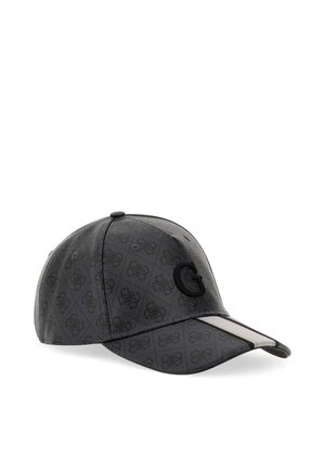 Căciulă neagră cu un design texturat, având un model embossat și un logo 'G' negru proeminent. Vârful din față are o dungi de accent gri.