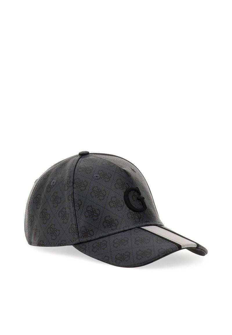 Black cap with a textured design, featuring an embossed pattern and a prominent black 'G' logo. Front visor has a grey accent stripe.