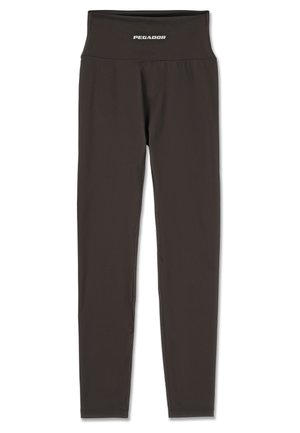 Μαύρα κολάν με ψηλή μέση. Κατασκευασμένα από ελαστικό ύφασμα, με επίπεδες ραφές και μικρό λογότυπο "PEGADOR" στη μέση.