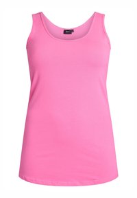 Rosa ärmelloses Tanktop aus glattem Baumwollstoff, mit einem rundem Ausschnitt und geradem Saum.