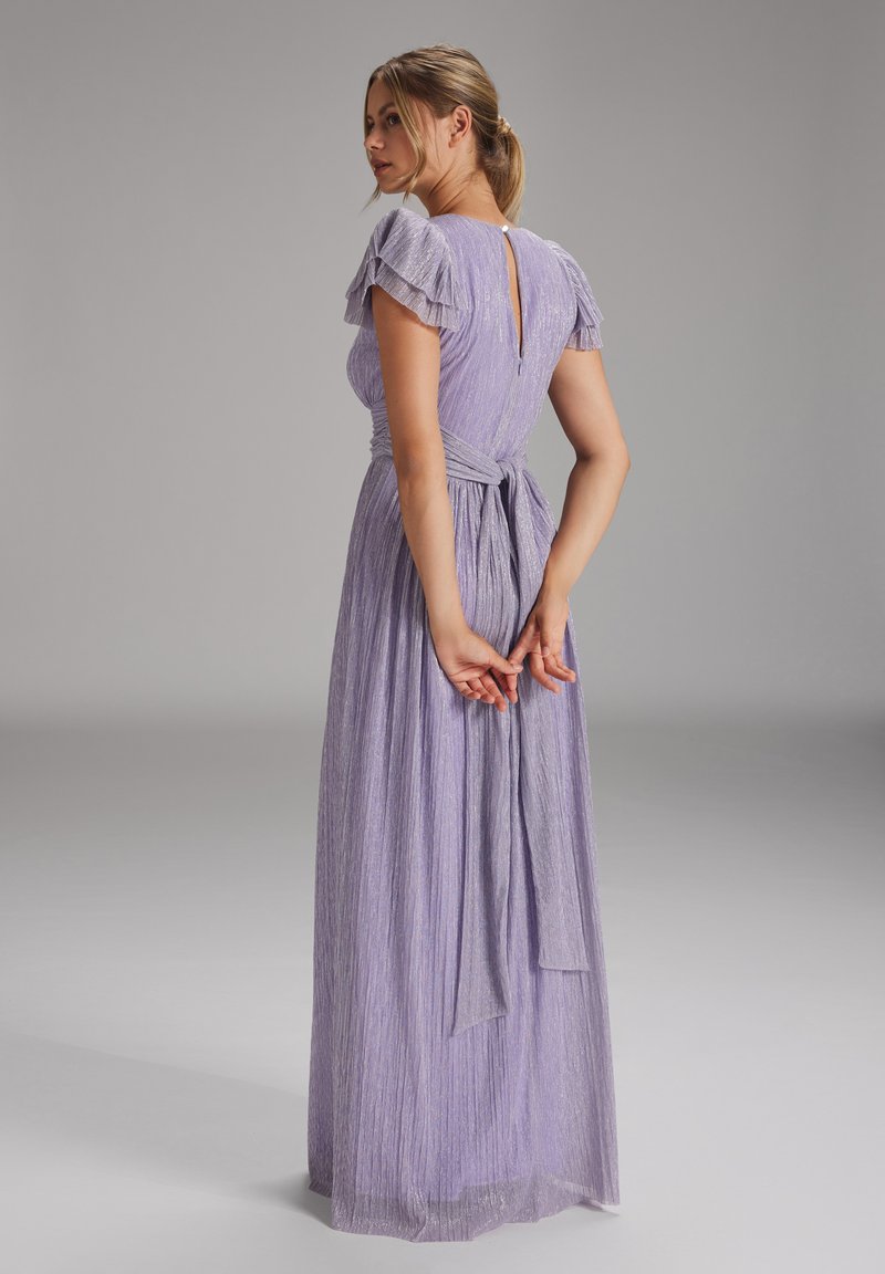 fitted lace wedding dress Off The Shoulder Pleated Waist Maxi Dress - Lilac