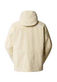 Jasno beżowa, kapturowa kurtka o luźnym kroju. Wykonana z gładkiego materiału, posiada haftowane logo na górnej części pleców. Prosty design, bez kieszeni.
