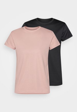 Due t-shirt a maniche corte, una rosa chiaro e l'altra nera, caratterizzate da un design classico con girocollo e tessuto dalla texture liscia.