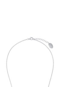 Bracciale in argento con chiusura a moschettone, caratterizzato da un design delicato e un'estensione della catena regolabile con un'etichetta circolare.