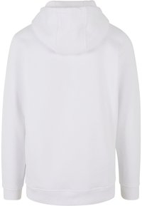 Felpa bianca con cappuccio, dal taglio relaxed fit, dotata di tasca a marsupio, polsini a coste e una texture liscia. Senza motivi o loghi visibili.