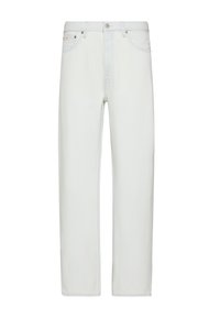 Λευκά τζιν με ψηλή μέση και ίσια γραμμή, με κλείσιμο με κουμπιά και φερμουάρ μπροστά, θηλιές για ζώνη και μπροστινές τσέπες.