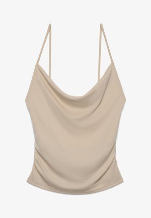 Terranova, TOP CON SCOLLO DRAPPEGGIATO EFFETTO LUCCICANTE - Top - beige chiaro