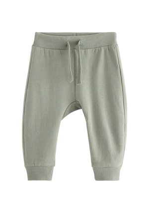 Jasnozielone, miękkie dresy z bawełny z żebrowanym pasem i mankietami, z detalami w postaci sznurka i regulowanym krojem.