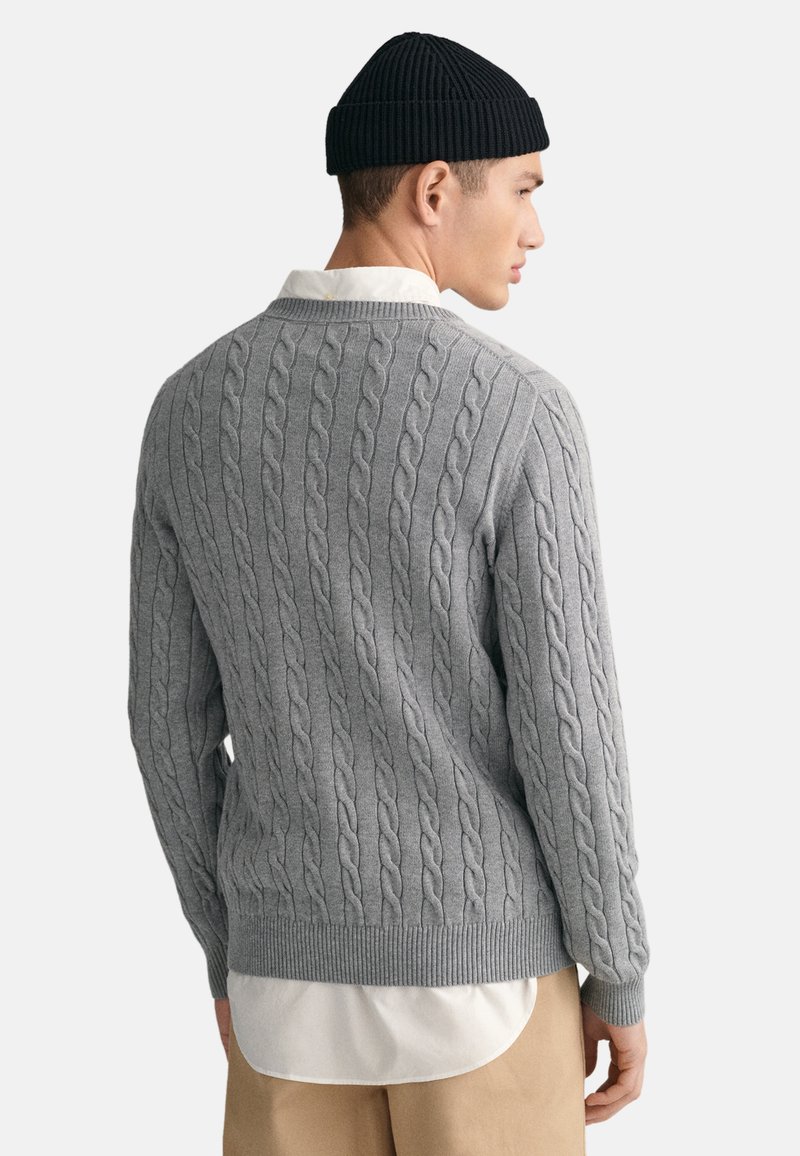 GANT CABLE C NECK - Strickpullover - grey melange/hellgrau-meliert 