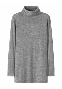 Hallharjane pikkade varrukatega turtleneck-särk, mis on valmistatud tekstuurilisest, kergest kangast, millel on pehme ja vähene sära ning lõdva disainiga. Nähtavaid õmblusi pole.