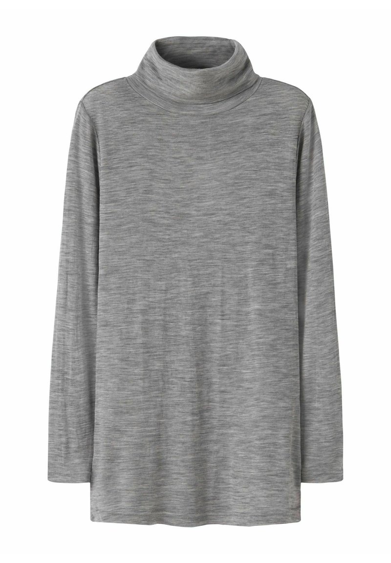 Hallharjane pikkade varrukatega turtleneck-särk, mis on valmistatud tekstuurilisest, kergest kangast, millel on pehme ja vähene sära ning lõdva disainiga. Nähtavaid õmblusi pole.