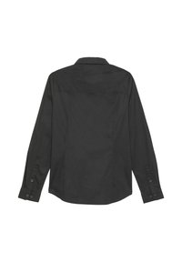 Zwarte lange mouwen shirt met een kraag, met een gladde textuur en knoopaccenten op de manchet en de rugpas.